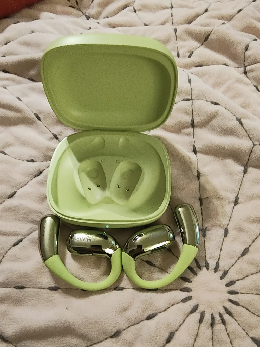 Miniso Lime Green Open-Ear Wireless Earbuds with Charging Case